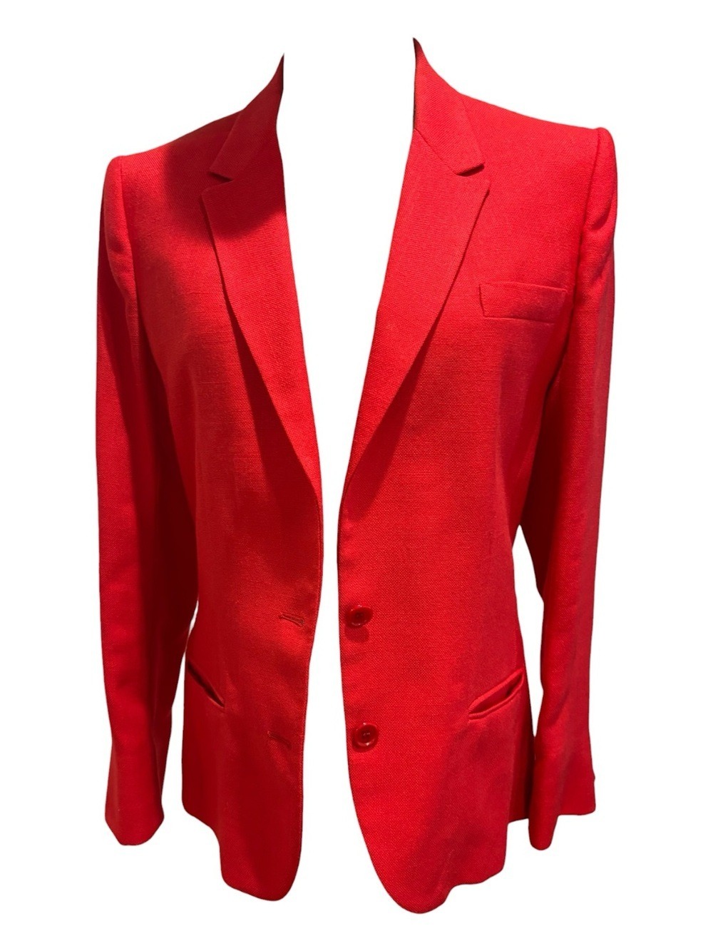 LINEN 90s CLASSIC RED 2 BUTTON FITTED BLAZER FULLY LINED QUIET LUXURY SZ 12 - Picture 4 of 9